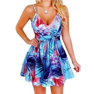 Women’s Plus Size Summer Mini Dress With Tie - Beach Cover Up